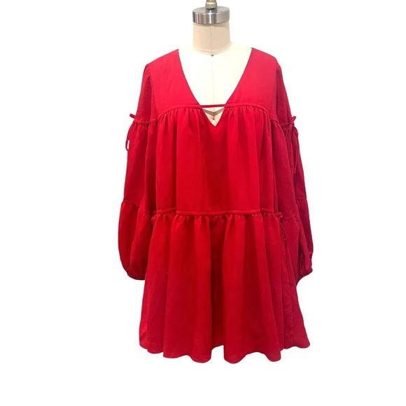 ANTHROPOLOGIE 4S13NNA Marina Dress Red Boho Tiered Long sleeve Size Small - Picture 4 of 10